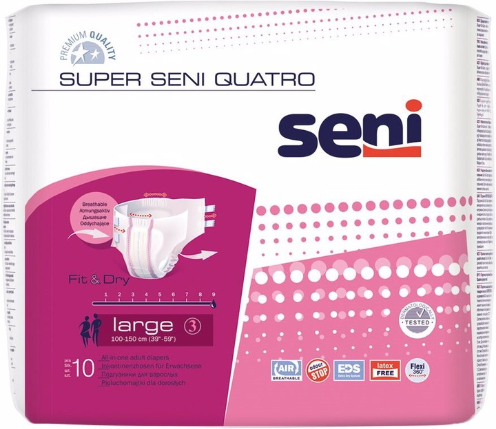 Produktbild Seni Quatro Windelhosen L atmungsaktiv Hüftumfang 100-150cm 9 Tropfen (10 x, Large)