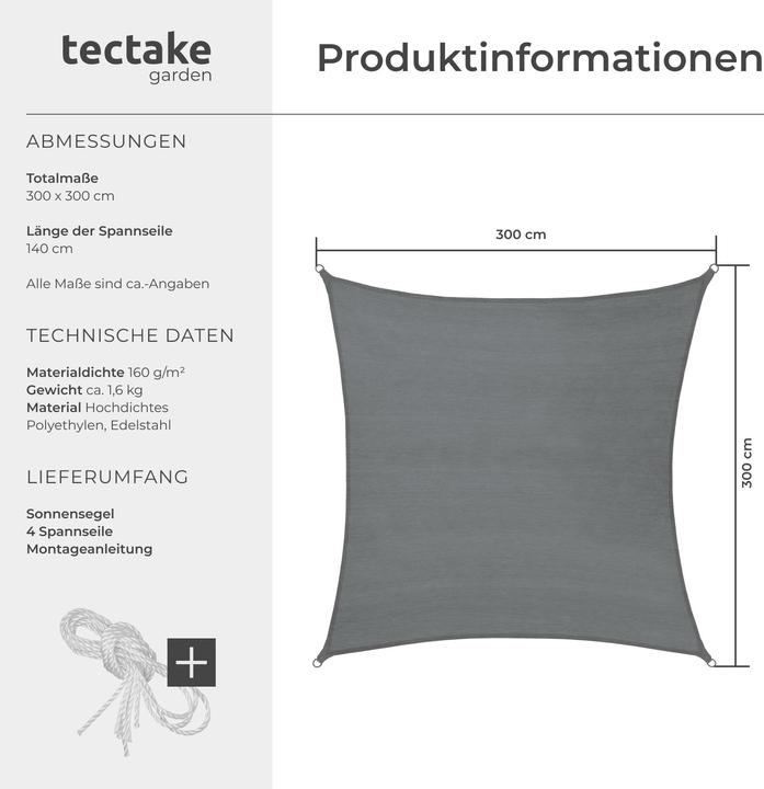 Produktbild tectake Sonnensegel (300 x 300 cm)