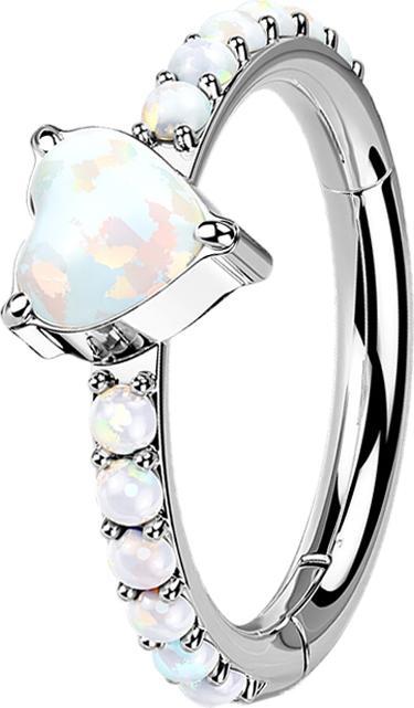 Produktbild Star Piercing Micro Segmentring klappbar silber seitlich Opale und Herz (ohne Messing, Titan)