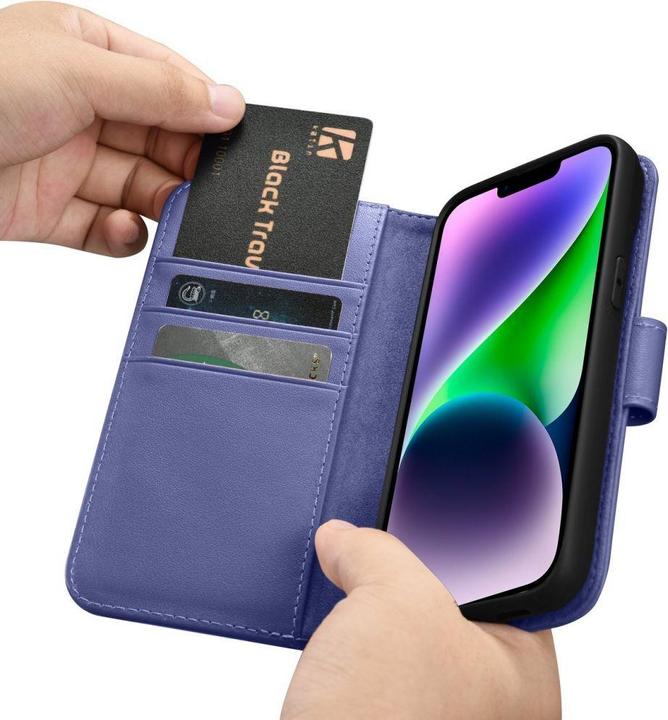 Actual product image iCarer Wallet Case 2in1 Cover iPhone 14 Plus Anti-RFID Leather Flip Case Light Purple (WMI14220727-L (Apple iPhone 14 Plus)