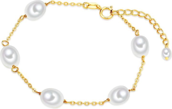 Immagine prodotto Valero Pearls Donna Argento 925 Perle d'acqua dolce coltivate Oro giallo 17,0 cm Lunghezza base + 3,0 cm (17 cm, Argento)