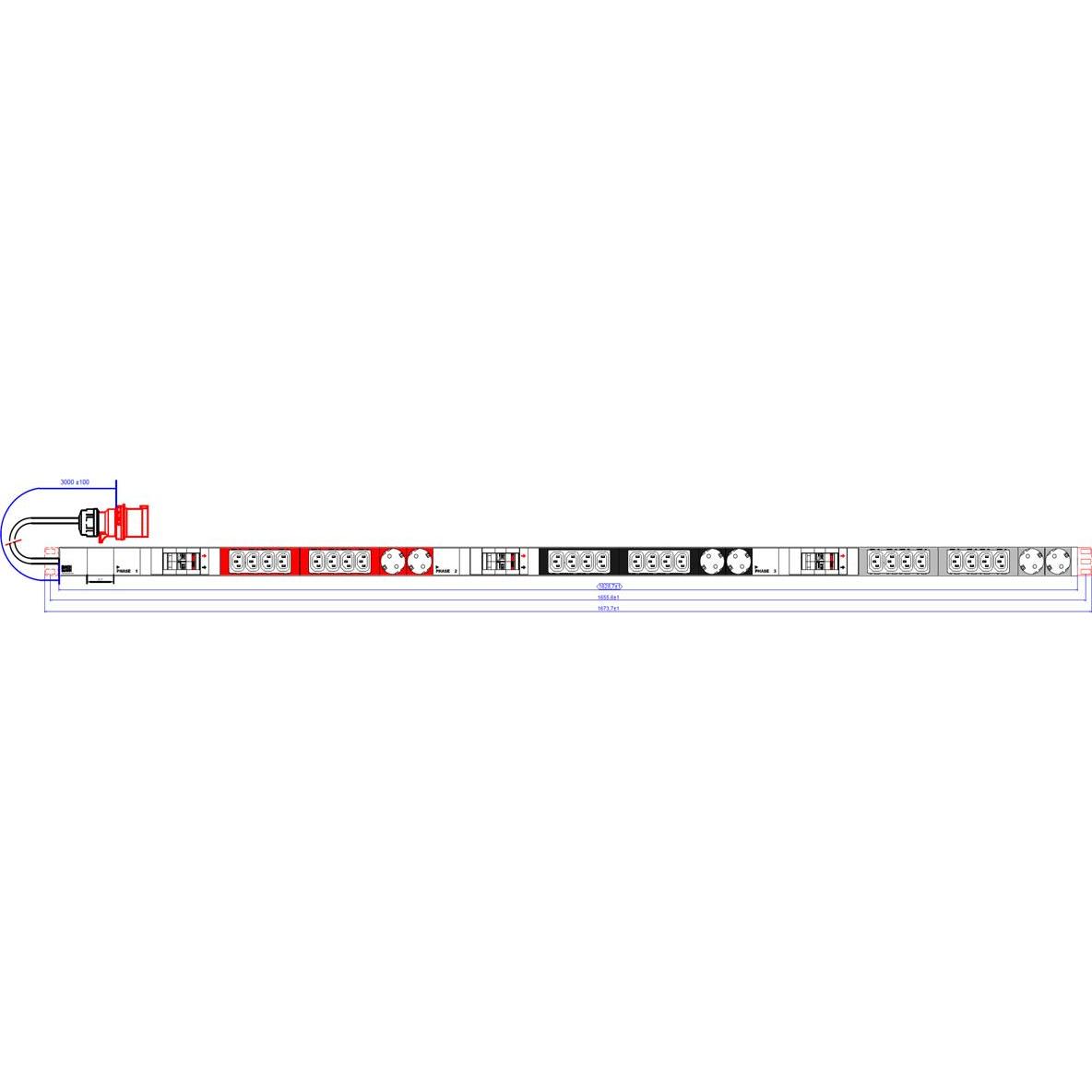 Thumbnail - Bachmann IT PDU ALU 1HE 24x C13 6x Schutzkontakt 6LS CEE 3x 32A rot, USV Zubehör