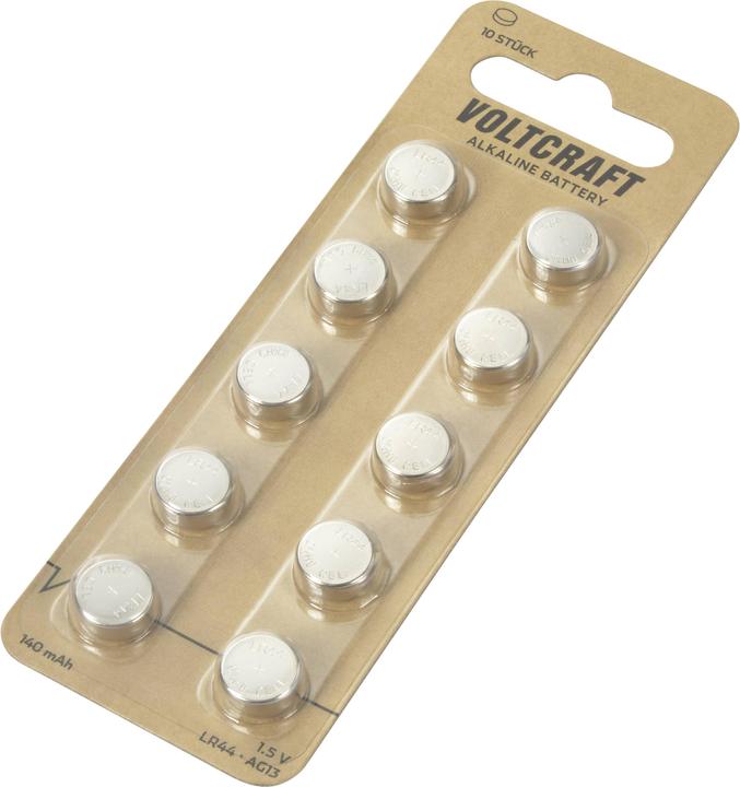 Productafbeelding Voltcraft AG13 knoopcel LR 44 alkaline mangaan 140 mAh 1,5 V 10 st. (10 Pcs., LR44, 140 mAh)
