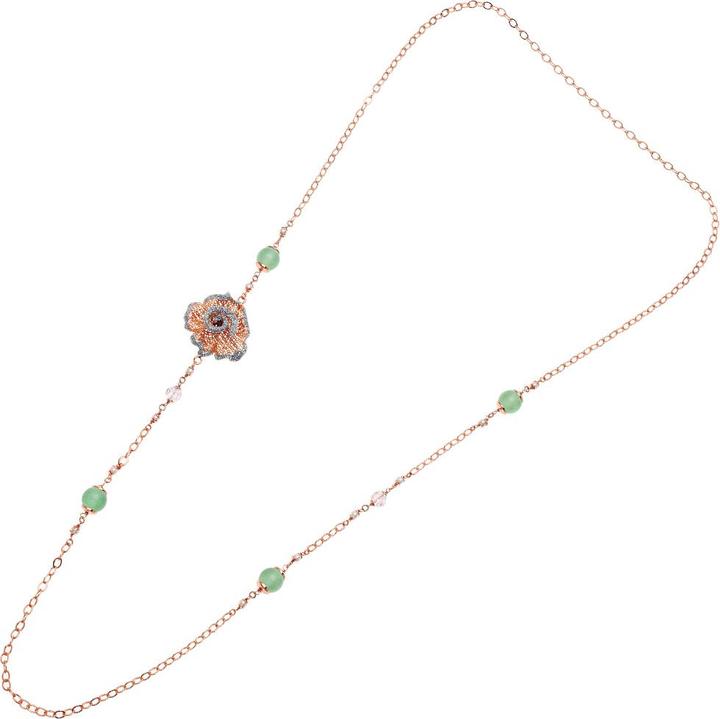 Ottaviani Rose gold bronze necklace with silver glitter, agate, crystals and bijoux pearl