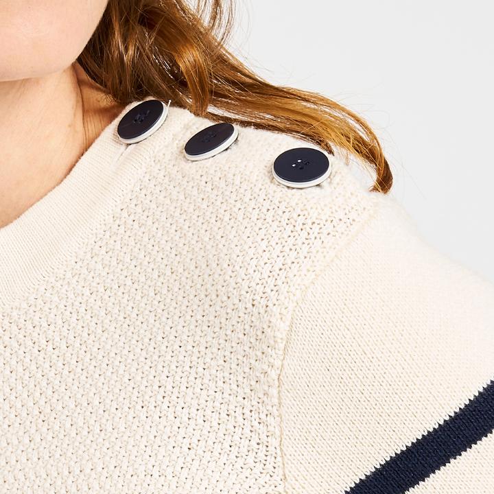 Immagine prodotto Tribord Pullover da donna in maglia navy, 100, beige a righe blu navy (M)