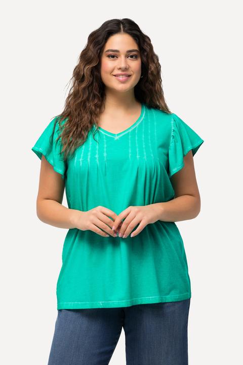 Actual product image Ulla Popken Pleated Cold Dyed Cap Sleeve Tee (56)