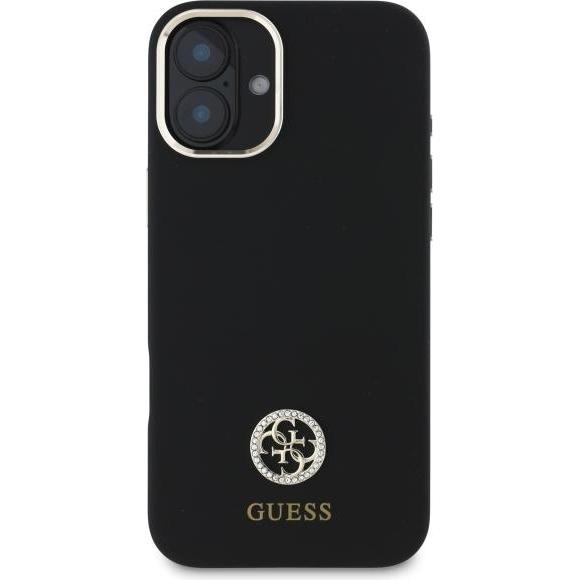 Guess GUHCP16SM4DGPK iPhone 16 6.1" czarny/black hardcase Silicone Logo Strass 4G, Handykette, Schwarz