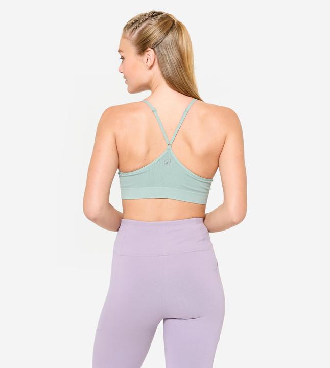 Image du produit Decathlon Brassière côtelée sans couture maintien léger Femme, Vert kaki (XS)