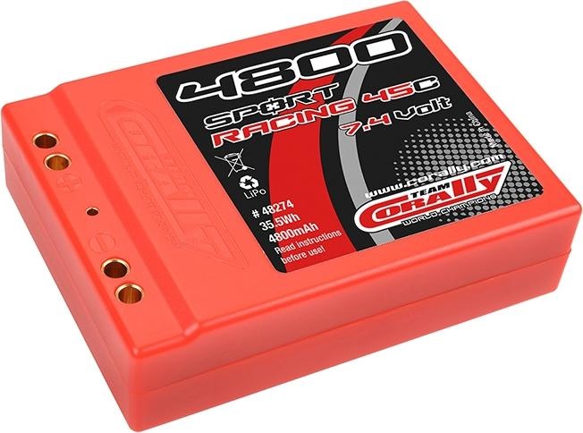 Actual product image Team Corally Sport Racing 45C 4800 mAh 7.4V 2S Competition Li-Po Battery Stick SQUARE Hardcase Dual Gold Jack 4mm