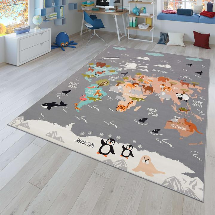 Produktbild TT Home Kinderzimmerteppich Teppich Junge Mädchen Kinderteppich Rutschfest Tiere Erde (200 x 140 cm)