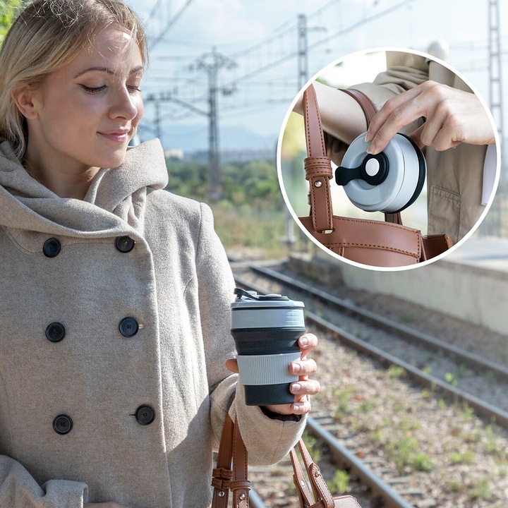 Produktbild InnovaGoods Faltbarer Becher mit Deckel - Silikon (0.35 l)
