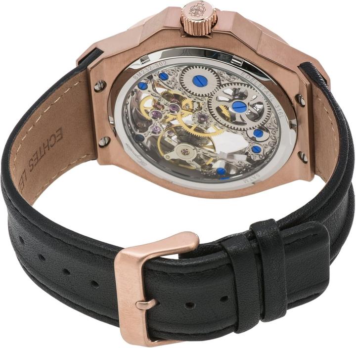 Produktbild Burgmeister Klassisches mechanisches Herrenarmbanduhr mit Ledergürtel und Glasboden (Skeleton-Uhr)