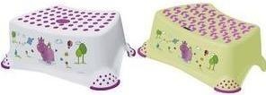 Actual product image keeeper kids step stool ""tomek hippo"", white with print Load capacity: 100 kg, rubberised surface and feet