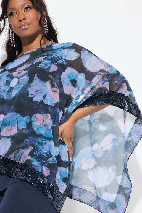 Produktbild Ulla Popken Bluse, Chiffon-Überwurf, U-Boot-Ausschnitt, 3/4-Arm (50, 52)