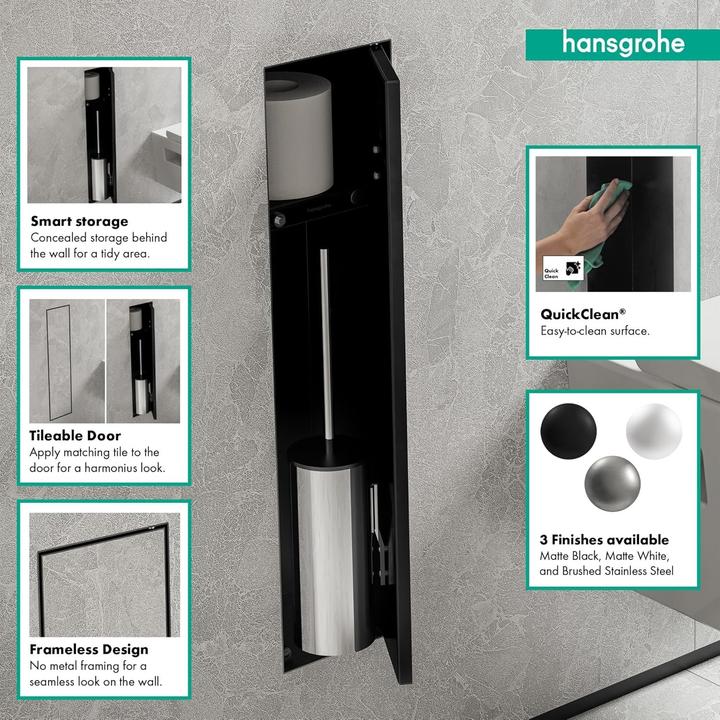Image du produit hansgrohe XtraStoris Rock Porte-brosse WC, avec tablette, porte carrelable, sans cadre, 145x140x595m