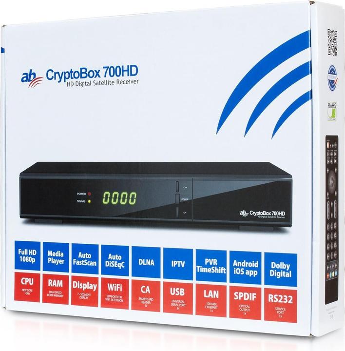 Immagine prodotto Abcom AB CryptoBox 700HD Cavo, Ethernet (RJ-45), IPTV Full HD Nero (DVB-S, DVB-S2)