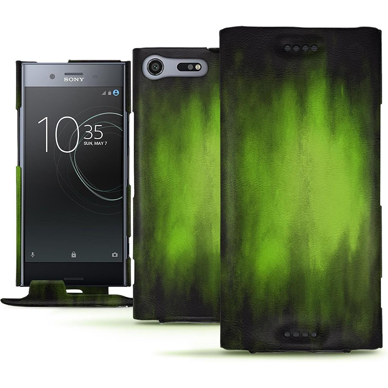 Noreve Lederschutzhülle vertikal (Sony Xperia XZ Premium), Smartphone Hülle, Grün