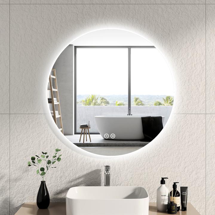 Produktbild Emke Badspiegel mit Beleuchtung Φ80cm, 3 Farbtemperaturen(3000K-6500K) und dimmbaren, Touch Schalter