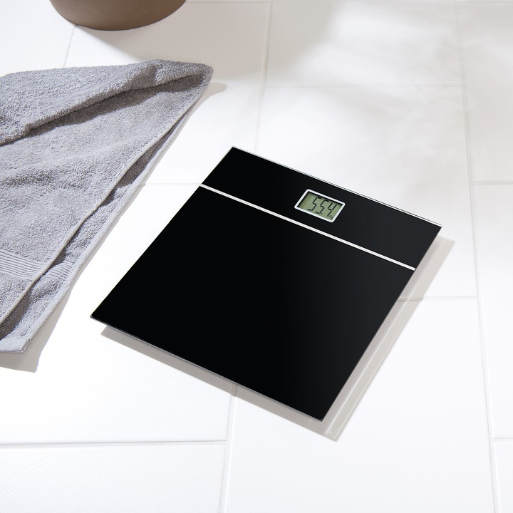 Produktbild Newgen medicals Elegante Design-Personenwaage, bruchsicheres Glas, schwarz, bis 150 kg (150 kg)