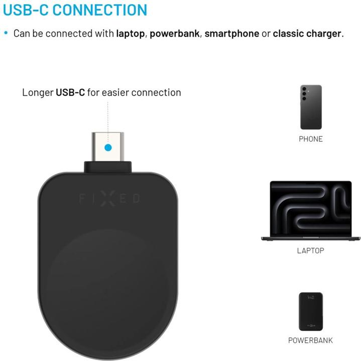 Actual product image Fixed USB-C Charging Adapter for Samsung Galaxy Watch compatible with Powerstation Uni, black