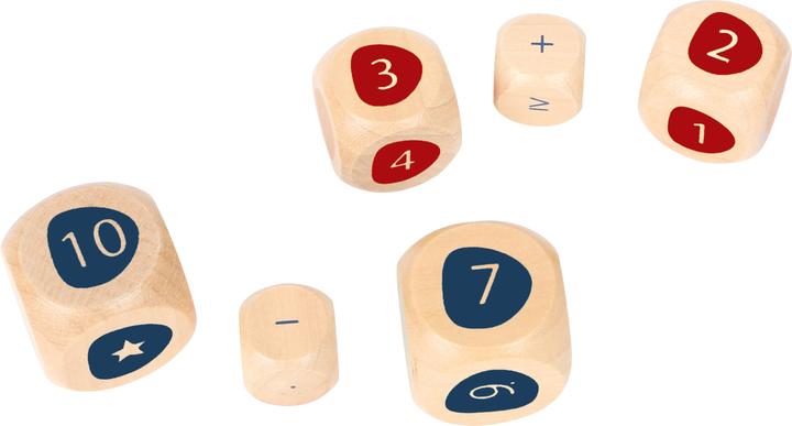 Actual product image small foot Wooden cube with mathematics (German)