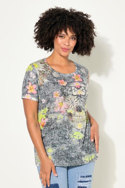 Image du produit Angel of Style T-shirt à imprimé tête de mort à strass, col rond et manches courtes (48)