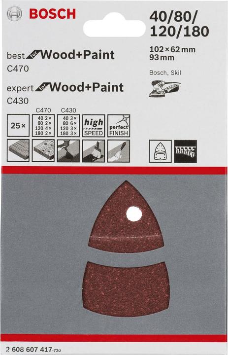 Image du produit Bosch Professional Zubehör Jeu de feuilles abrasives (40, 80, 120, 180)