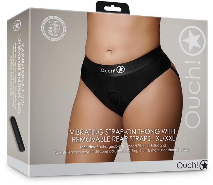 Actual product image Ouch! Vibrating Strap-on Thong with Removable Rear Straps - XL/XXL
