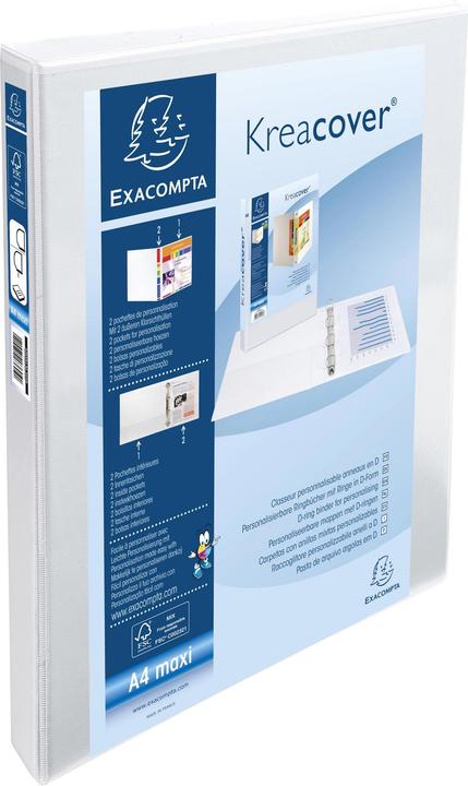 Image du produit Exacompta Classeur personnalisable rigide 2 poches KreaCover - 2 anneaux en D 20mm - A4 maxi - Blanc (A4, 38 mm, 130 pièce(s))