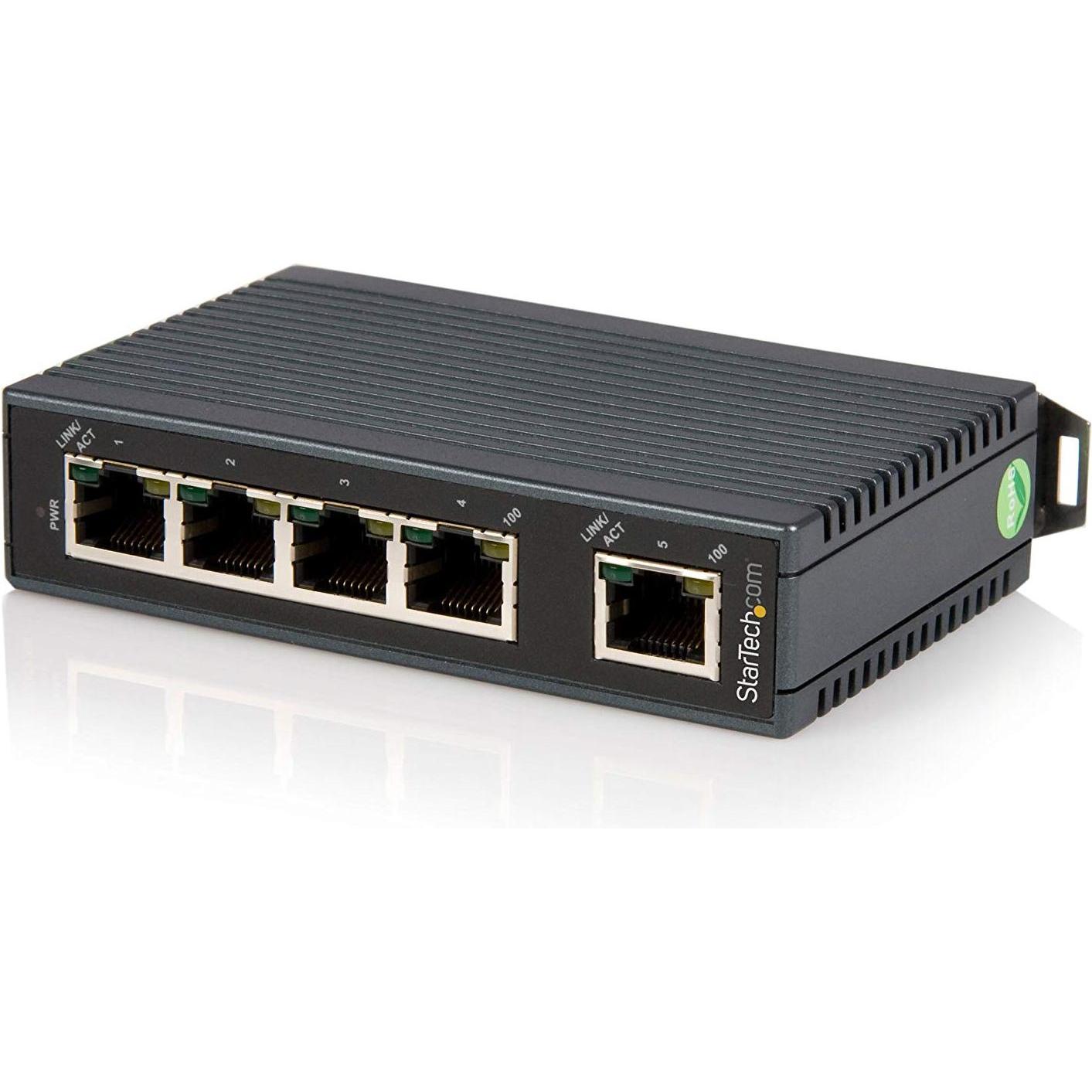 Thumbnail - StarTech Industrial 5 Port Fast Ethernet Switch (5 Ports), Netzwerk Switch, Schwarz