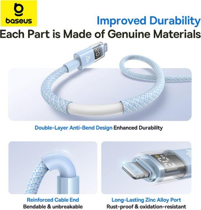 Actual product image Baseus USB-C to Lightning Kable Display 2, 20W, 2.4A, 2m, Blue (2 m, 20 W)