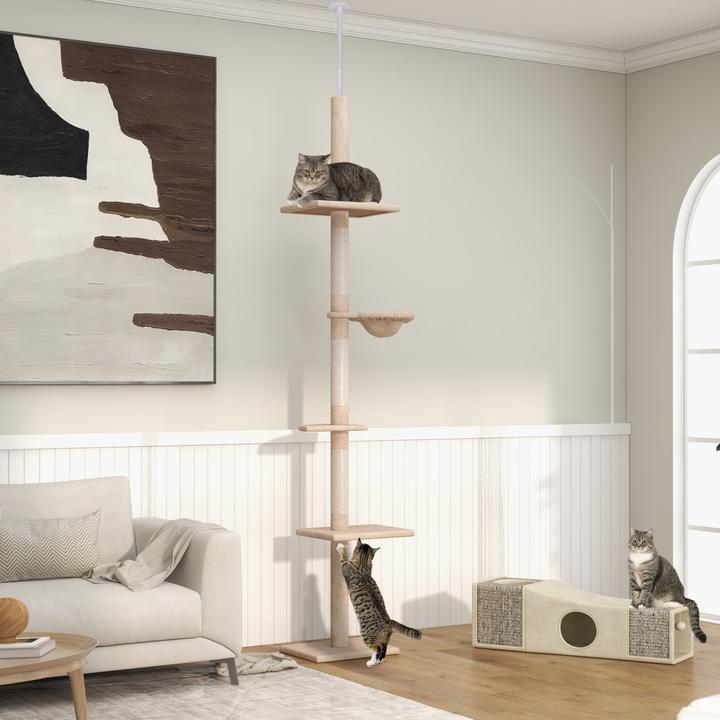 Image du produit PawHut Arbre à chat à hauteur de plafond (260 cm, Beige)