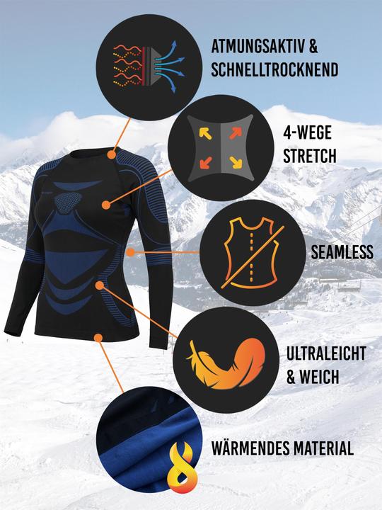 Produktbild Normani 2 x Thermooberteil Langarm Shirt Skiunterwäsche für Damen - 9873 (40, 46, L, XL)