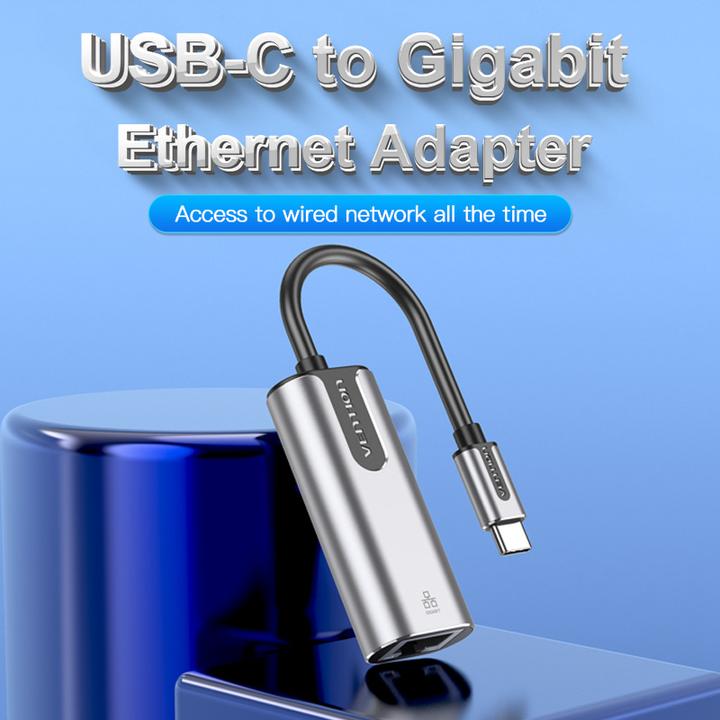 Immagine prodotto Vention Adattatore da USB-C a Gigabit Ethernet 0,15 m grigio in lega di alluminio Tipo (RJ45, USB-C, RJ45 Gigabit Ethernet (1x))