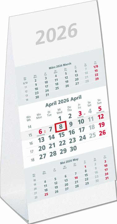 Actual product image 3-Monats-Aufstellkalender2026-10,5x14,5cm-3Monateauf1Seite-mitKopft