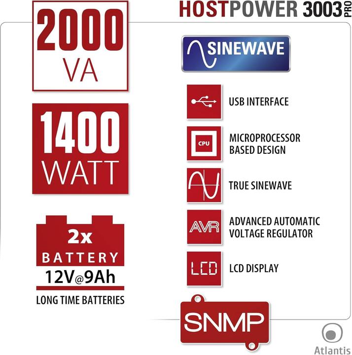 Image du produit Land A03-HP3003P alimentation sans interruption (UPS) Line Interactive 2 kVA 1400 W 6 prise(s) AC (2000 VA, 1400 W, Line-interactive Onduleur)