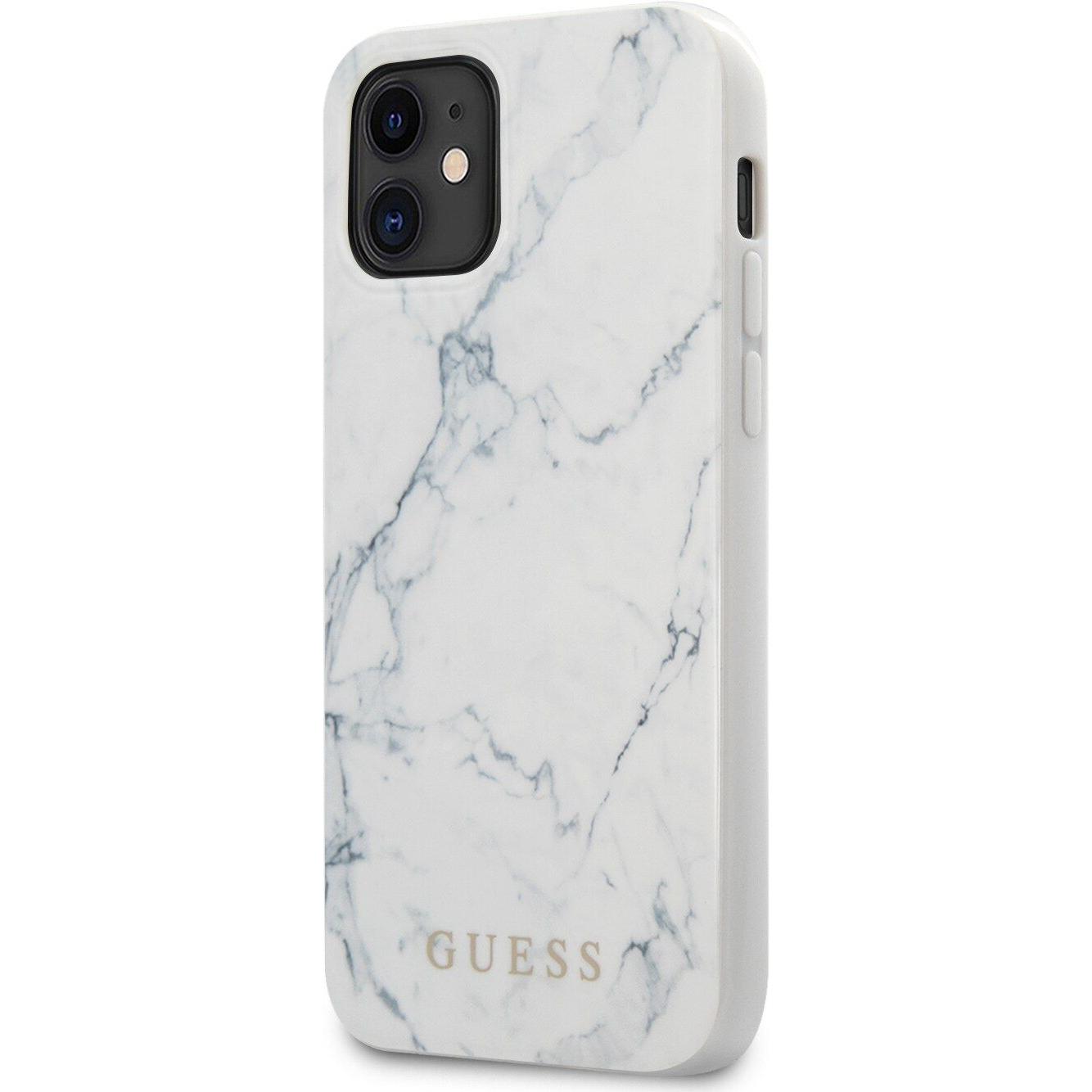 Guess Hard Cover Marble (Apple iPhone 12 mini), Smartphone Hülle, Weiss