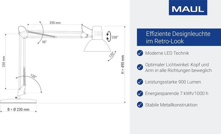Produktbild Maul Tischleuchte MAULstudy, mit Standfuss inkl.Leuchtmittel E27 - schwarz (900 lm, E27)