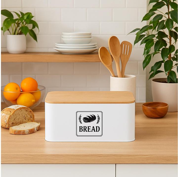 Actual product image Relaxdays Brotkasten mit Bambusdeckel Retro-Design