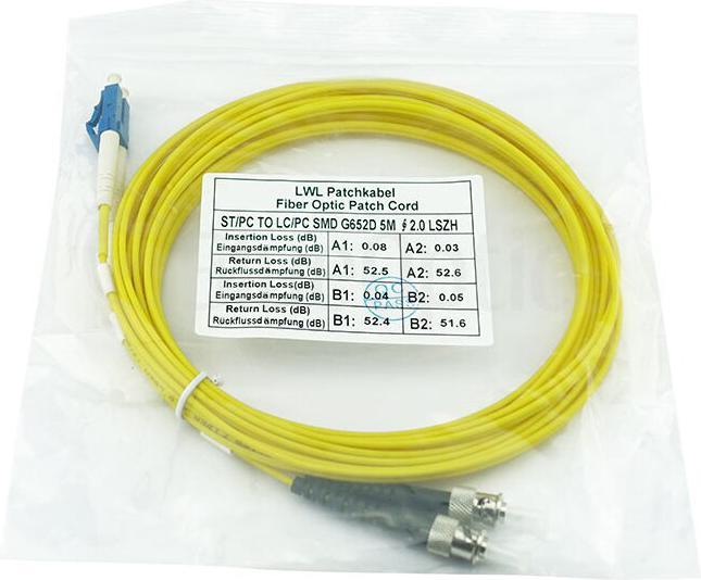 Actual product image BlueOptics Cisco CAB-SMF-ST-LC-3 compatible LC-ST singlemode patch cable 3 metres