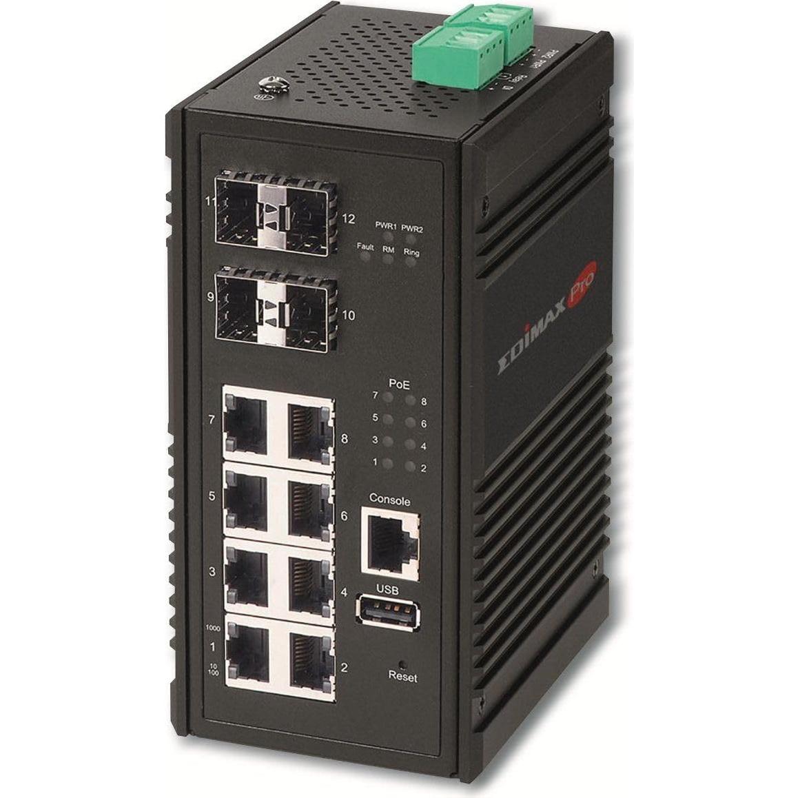 Edimax Pro Edimax Port Gigabit PoE WebManagebarer IndustrieSwitch SFPSteckplätzen (8 Ports), Netzwerk Switch, Schwarz