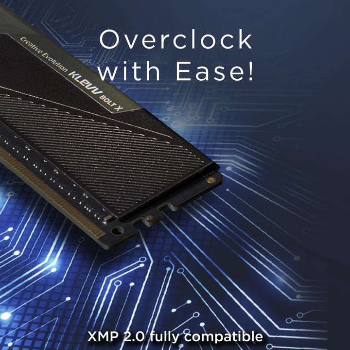 Actual product image Klevv Kit Barrettes mémoire 32Go (2x16Go) Gaming Bolt X 3200Mhz (Noir) (2 x 16GB, 3200 MHz, DDR4-RAM, DIMM)