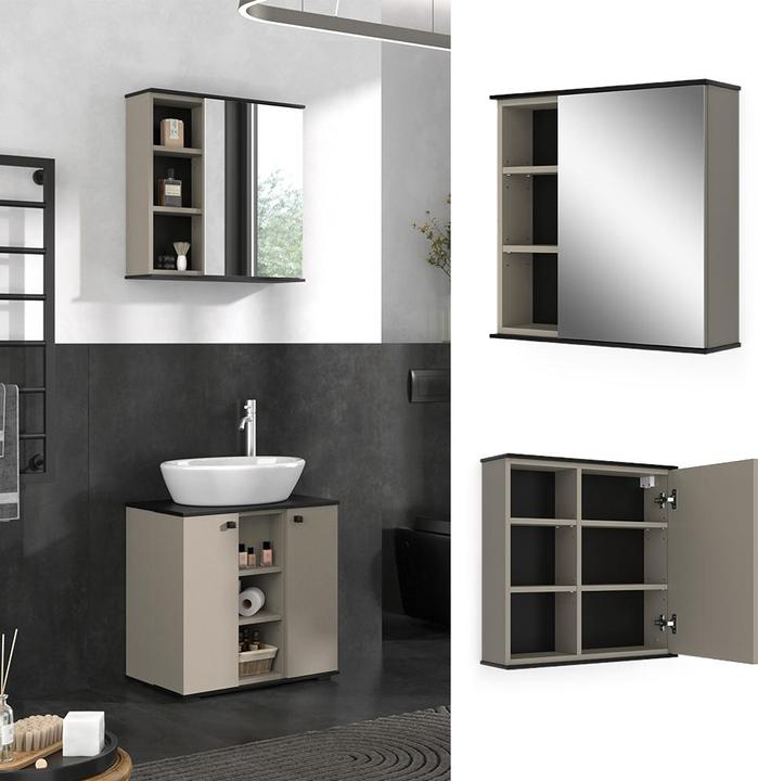 Produktbild Vicco Badspiegelschrank Joli, Greige/Schwarz, 60 x 60 cm mit Spiegel