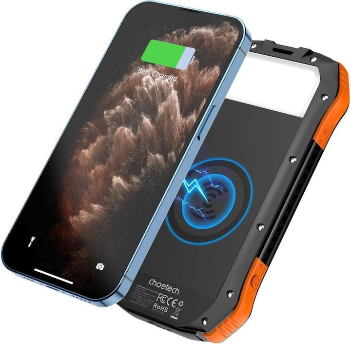 Produktbild Choetech Solar powerbank with inductive charging 10000mAh Qi 5W orange (B659) (10000 mAh, 37800000 W, 10000 Wh)