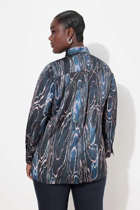 Image du produit Ulla Popken Chemisier en soie, col chemise, base arrondie et manches longues (56)