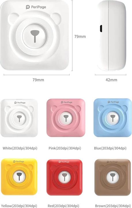 Produktbild PeriPage Mini Fotodrucker A6 - Weiss, 203 dpi (Thermotransfer, Schwarz-Weiss)