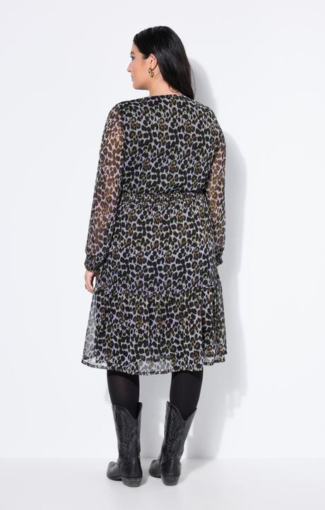 Image du produit Studio Untold Robe midi doublée, motif léopard et volant à la base, coupe évasée (54)