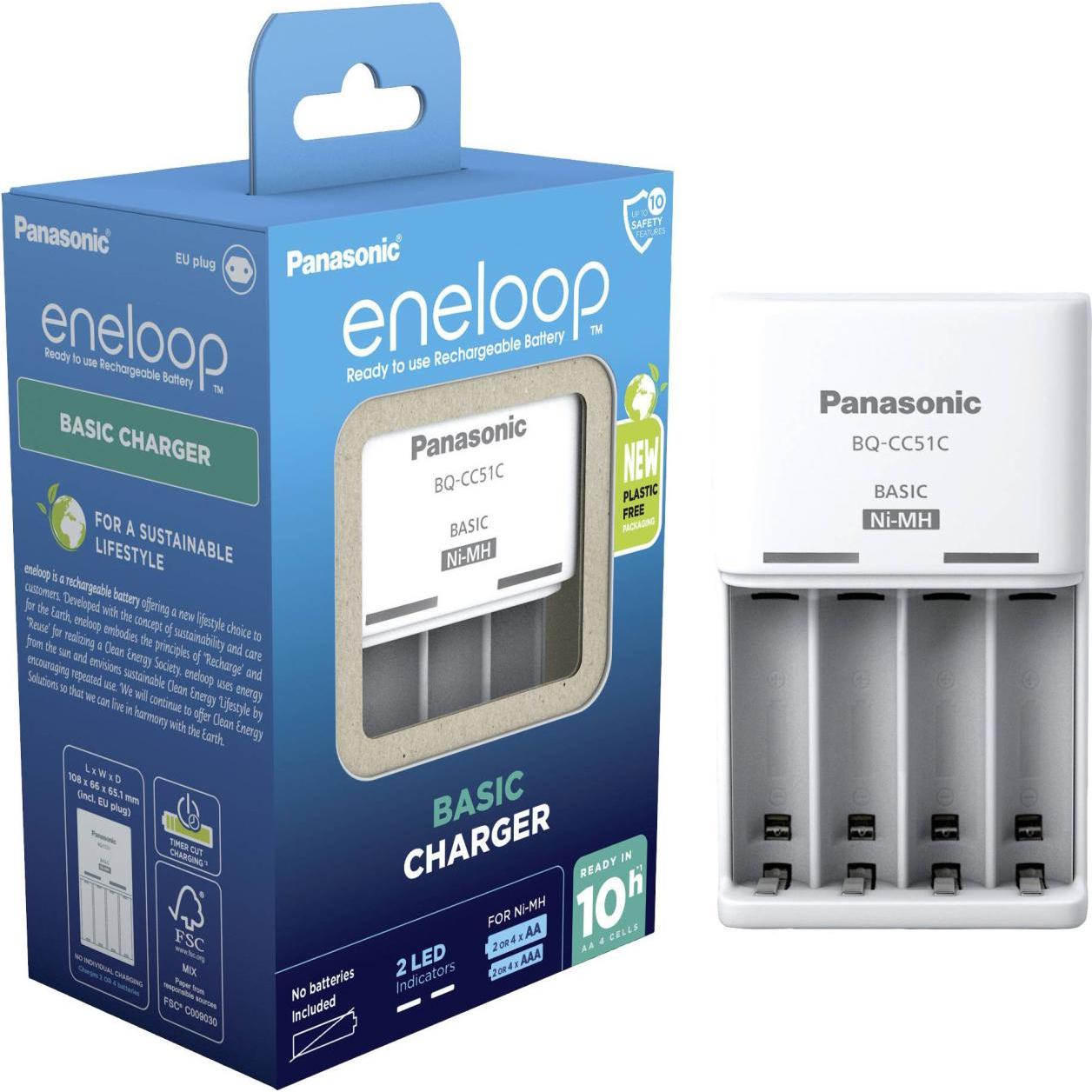 Panasonic eneloop Basic Charger BQ-CC51E (1 Stk., AA, Ladegerät ohne Akku), Akku Ladegerät