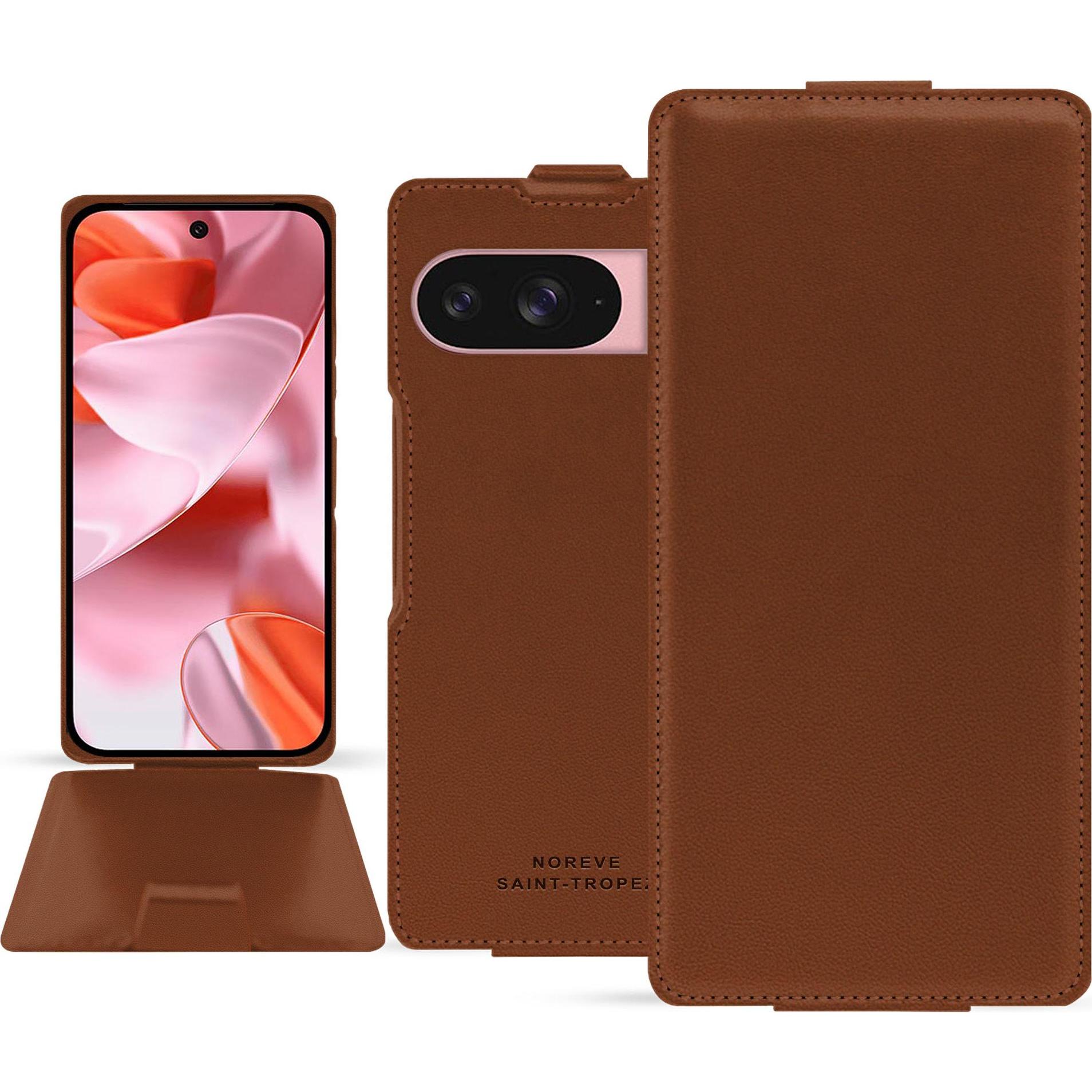 Noreve Lederschutzhülle vertikal (Google Pixel 9), Smartphone Hülle, Braun
