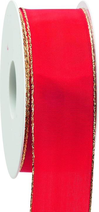 Goldina Ruban cadeau Basic de Noël avec fil, 40 millimètres x 25 mètres, rouge (Ruban, 1 x)